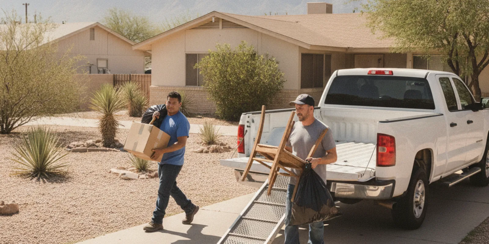 Same-day junk removal crew hauling items in El Paso